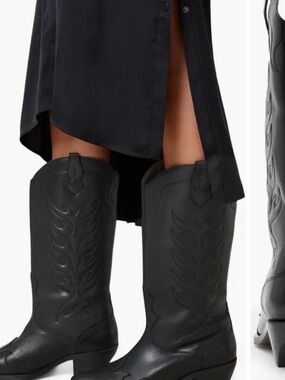 All Saints Kacey Western Cowboy Cowgirl Boot Black Leather 40 / 9.5